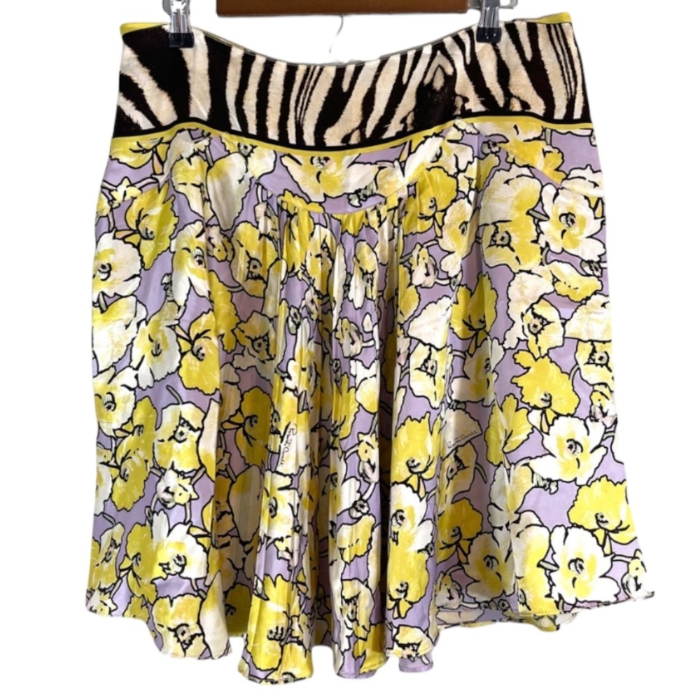 Roberto Cavalli Yellow and Purple A-Line Skirt